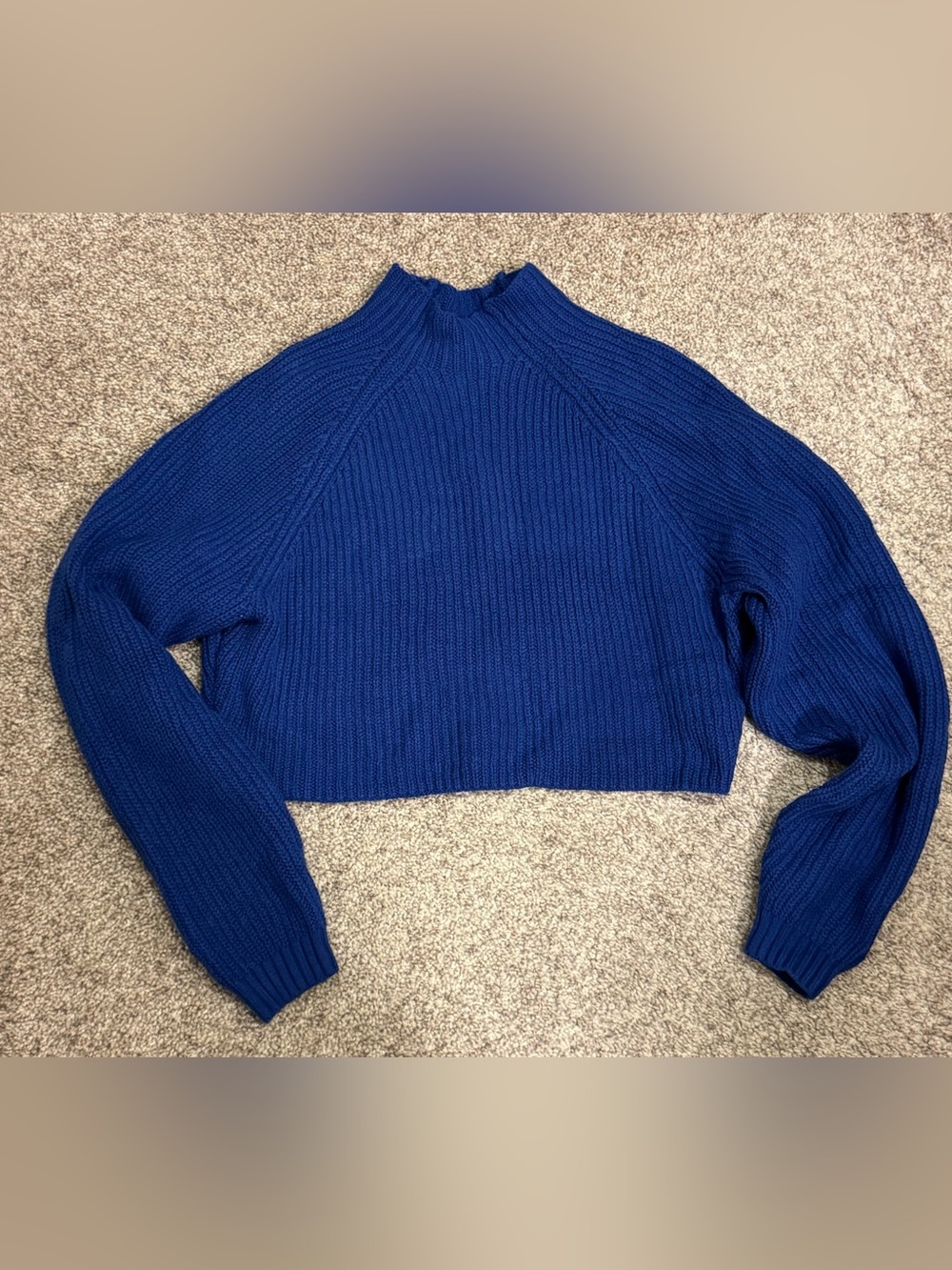 Hollister Royal Blue Cropped Ribbed Mock Neck Sweater